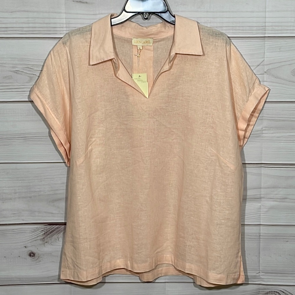 NWT Lucy & Laurel Linen Blend Short Sleeve Top Size 1X